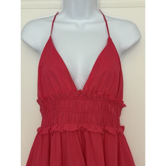 Zara NWT Hot Pink Mini Babydoll Sundress Ruffle Trim Spaghetti Tie Strap Sz M - Picture 2 of 16